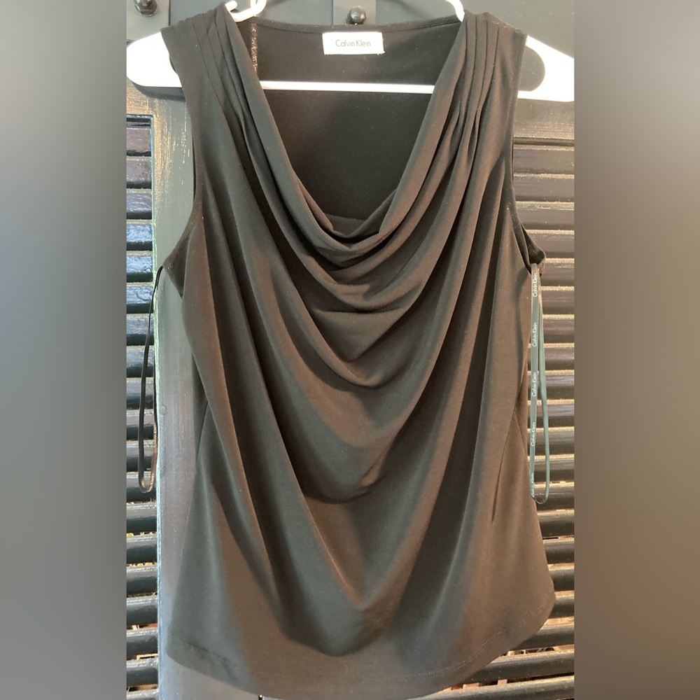 CALVIN KLEIN Black Draped Neck Sleeveless TOP—Sz M